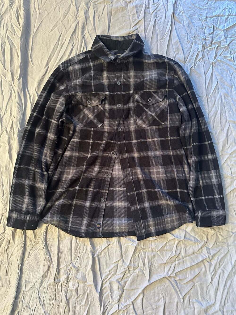 Freedom Foundry Dry Goods Co. Black and Grey Plaid Fleece Button-Up Shirt